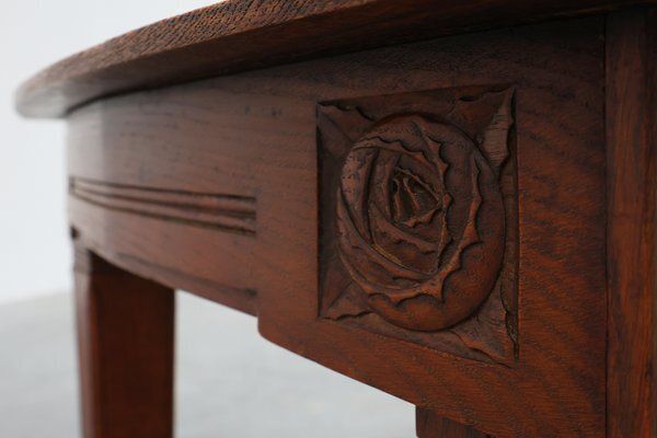 photo furniture Art Deco Dining Table In Oak With Carved Frieze, 1920s