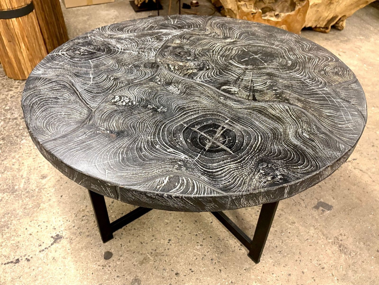 Organic Modern Round Black Coffee Table   Special Lacquered Suar Wood, Idn 2025 photo for sale