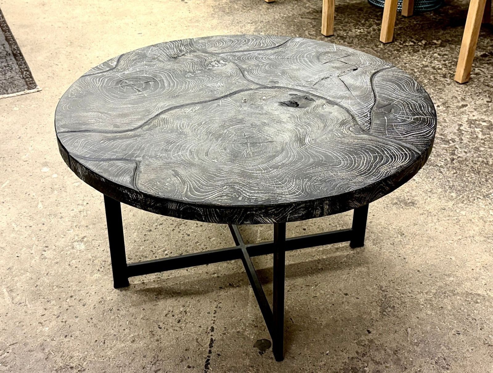 Organic Modern Round Black Coffee Table   Special Lacquered Suar Wood, Idn 2025 photo vintage