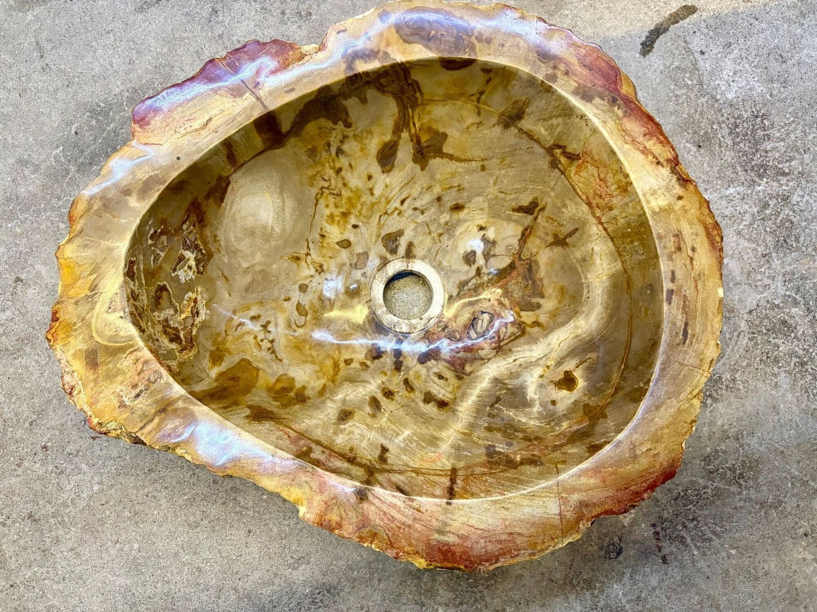 Petrified Wood Sink In Beige/ Brown/ Yellow Tones, Top Quality, Idn 2025 photo Home Decor