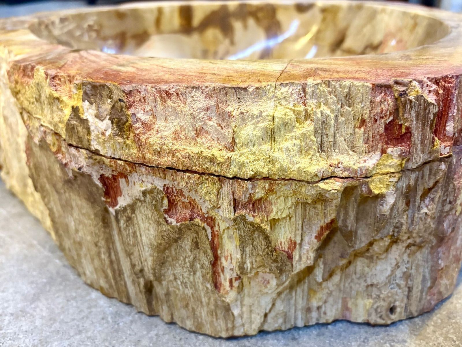 Petrified Wood Sink In Beige/ Brown/ Yellow Tones, Top Quality, Idn 2025 photo vinterior