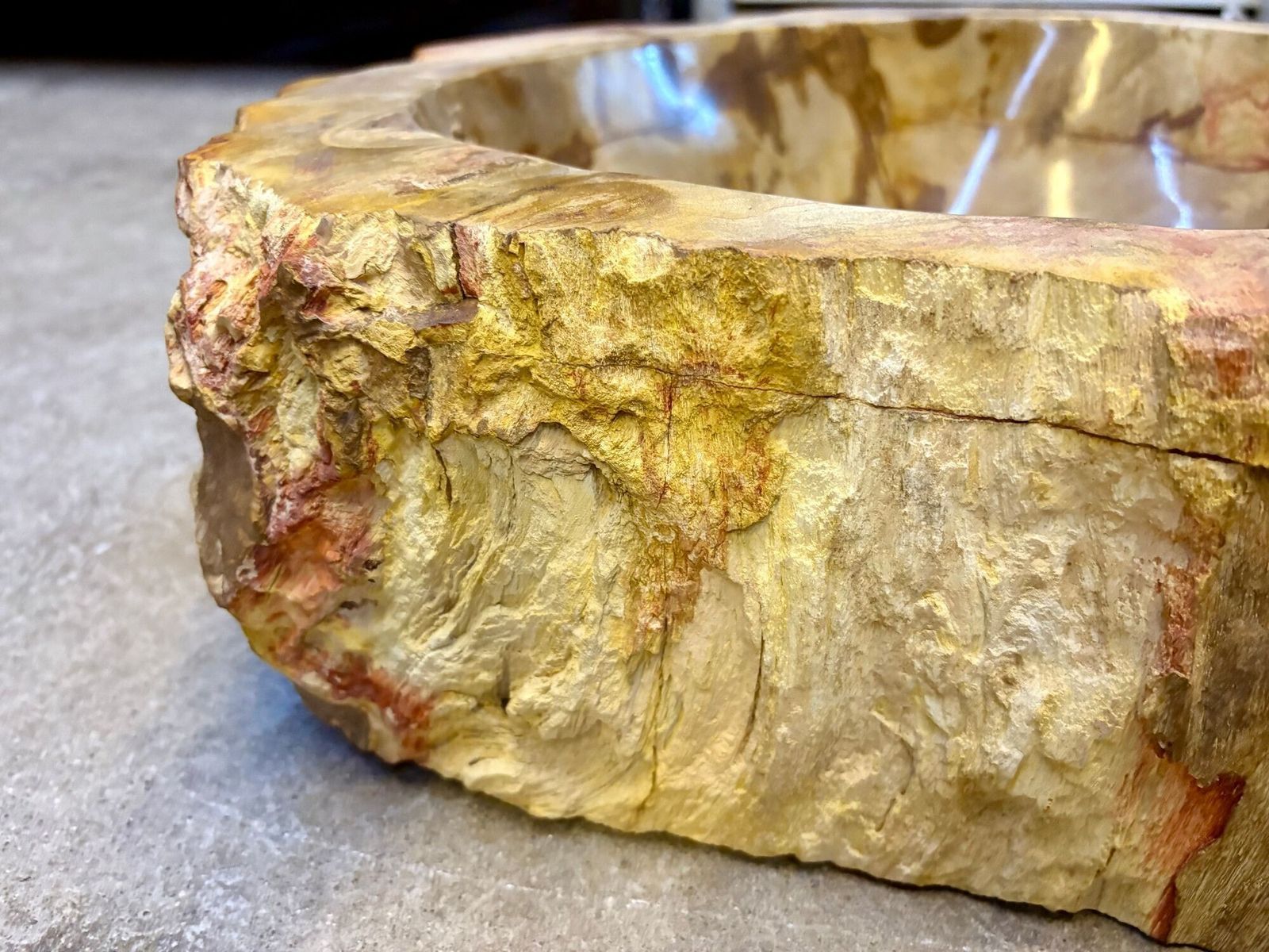 Petrified Wood Sink In Beige/ Brown/ Yellow Tones, Top Quality, Idn 2025 photo buy