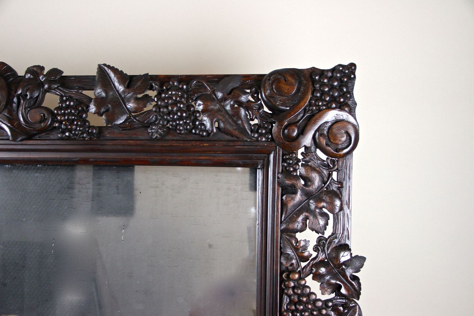 20th Century Black Forest Wall Mirror With Grapes And Leaves Hand Carved   1919 photo buy
