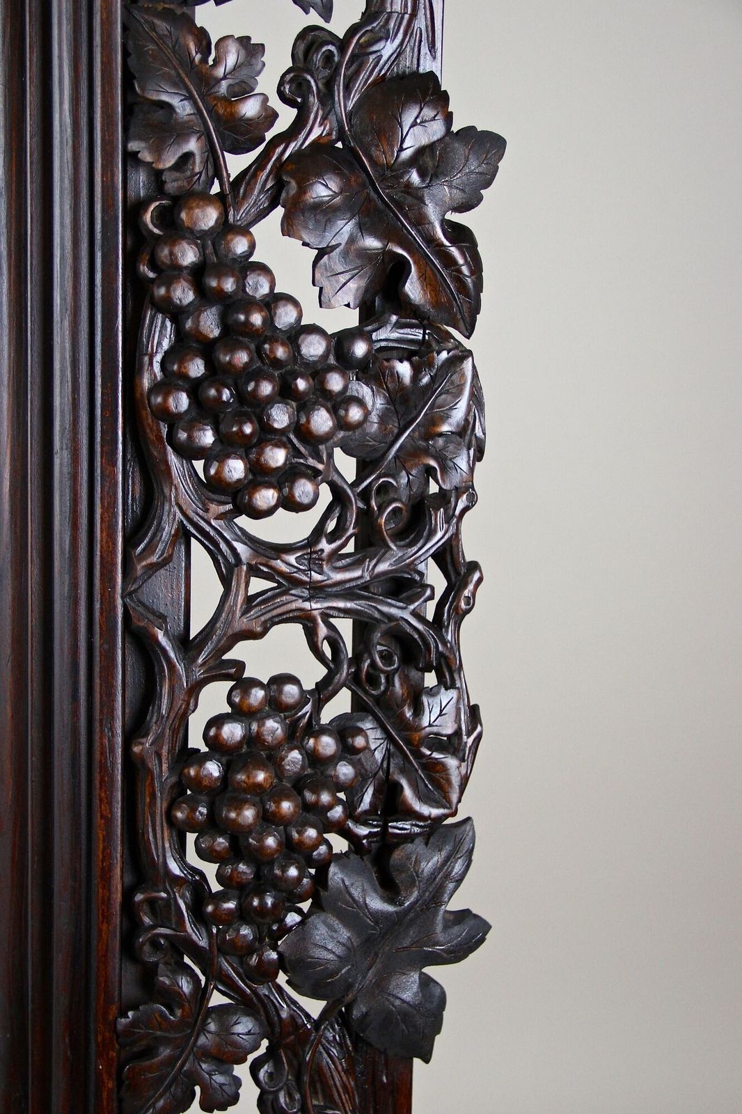 20th Century Black Forest Wall Mirror With Grapes And Leaves Hand Carved   1919 photo vintage