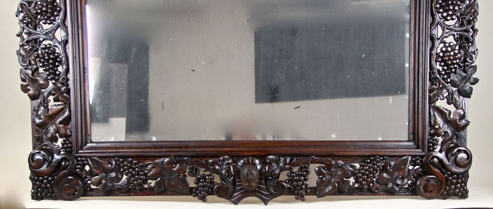 Home Decor 20th Century Black Forest Wall Mirror With Grapes And Leaves Hand Carved   1919 photo
