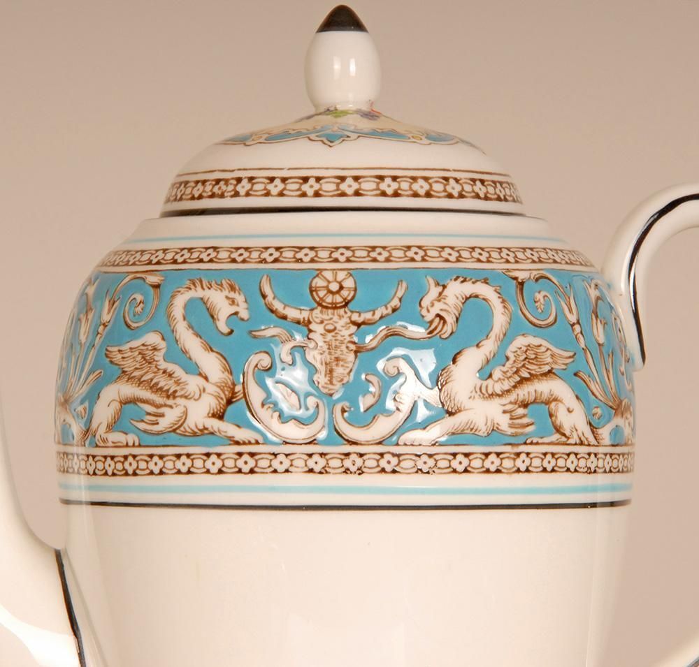 English Wedgwood Tea Set Etruscan Empire Style Bone China Porcelain Turquoise Pattern  15 Pieces photo furniture