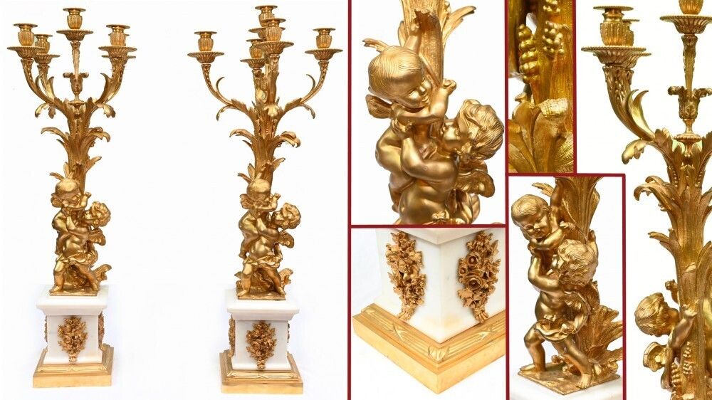 Pair French Gilt Cherub Candelabras Clodion 1880