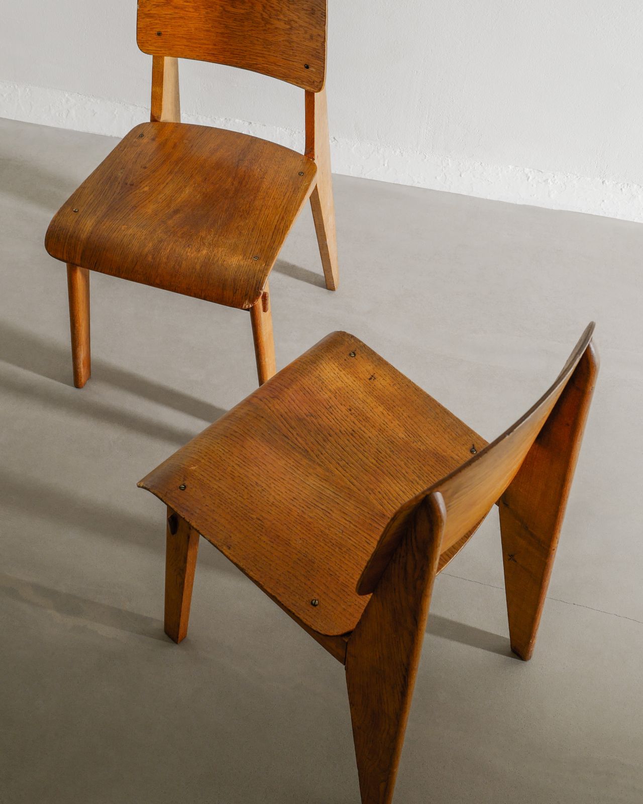 Pair Of French Mid Century Wooden "Tout Bois" Dining Chairs By Jean Prouvé, 1940s photo Furniture