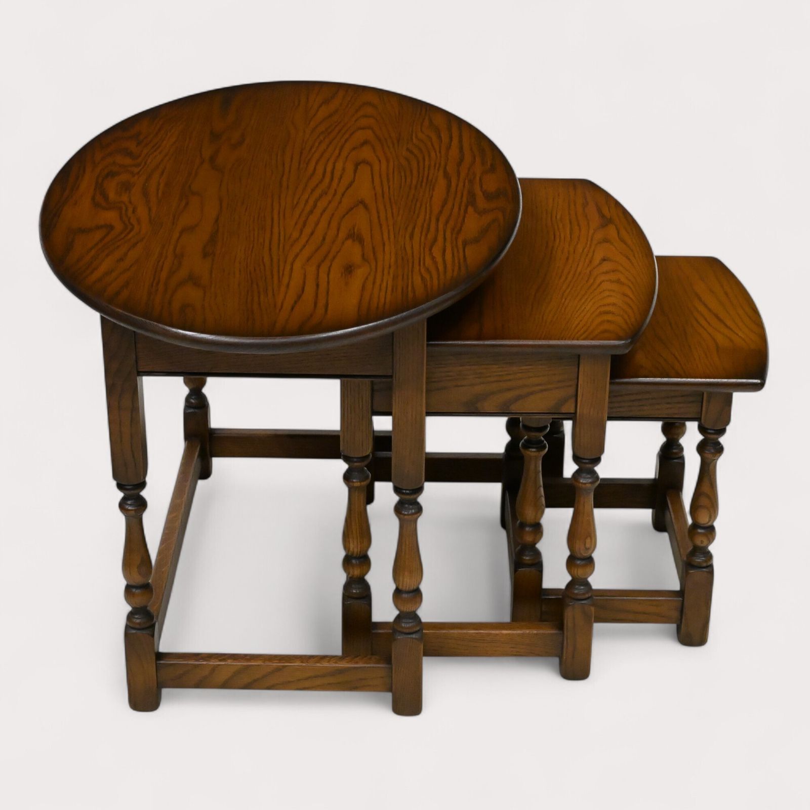 Old Charm Oval Nest Of Tables In Light Oak Model 1990 Vgc Free Uk Delivery* photo for sale