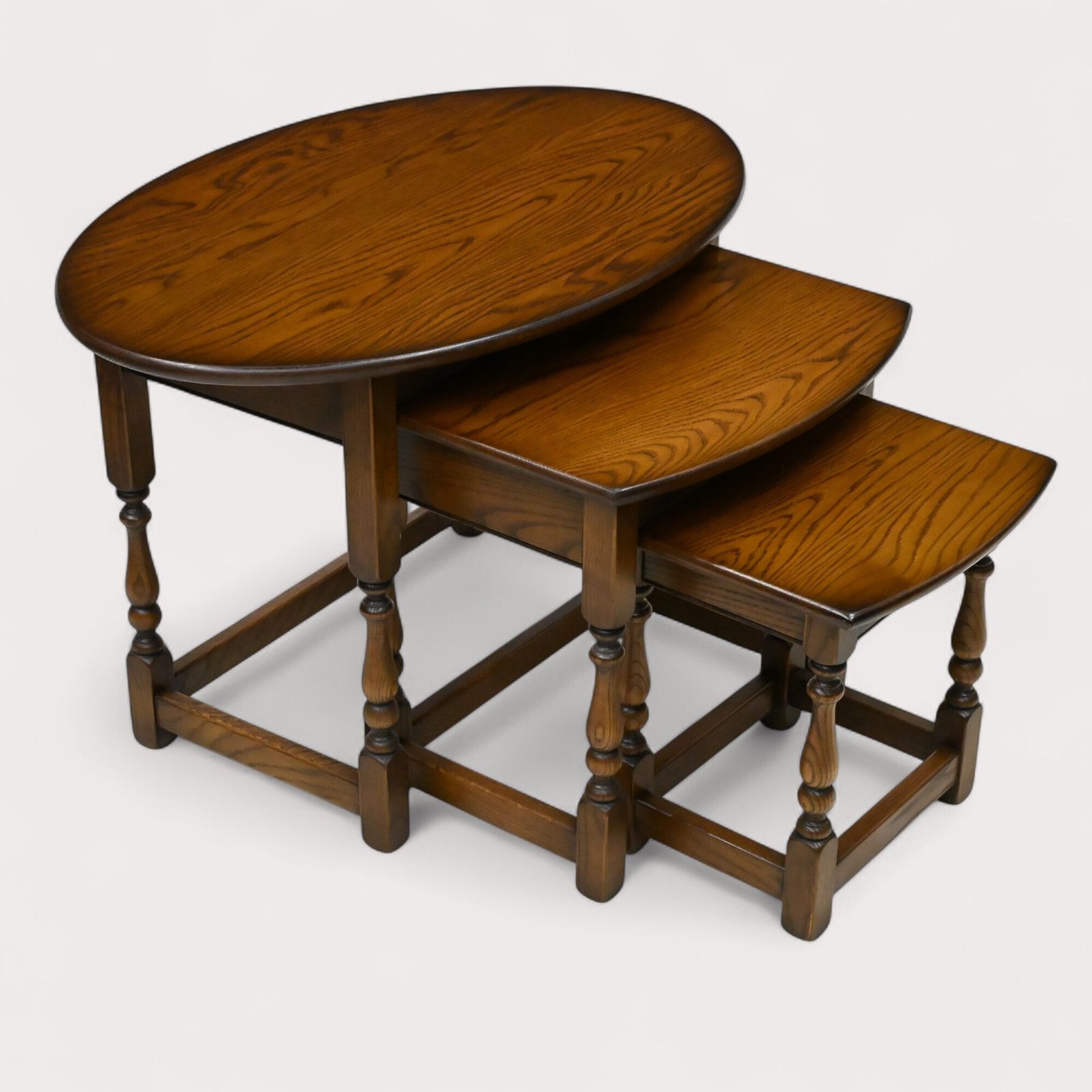 photo vintage Old Charm Oval Nest Of Tables In Light Oak Model 1990 Vgc Free Uk Delivery*