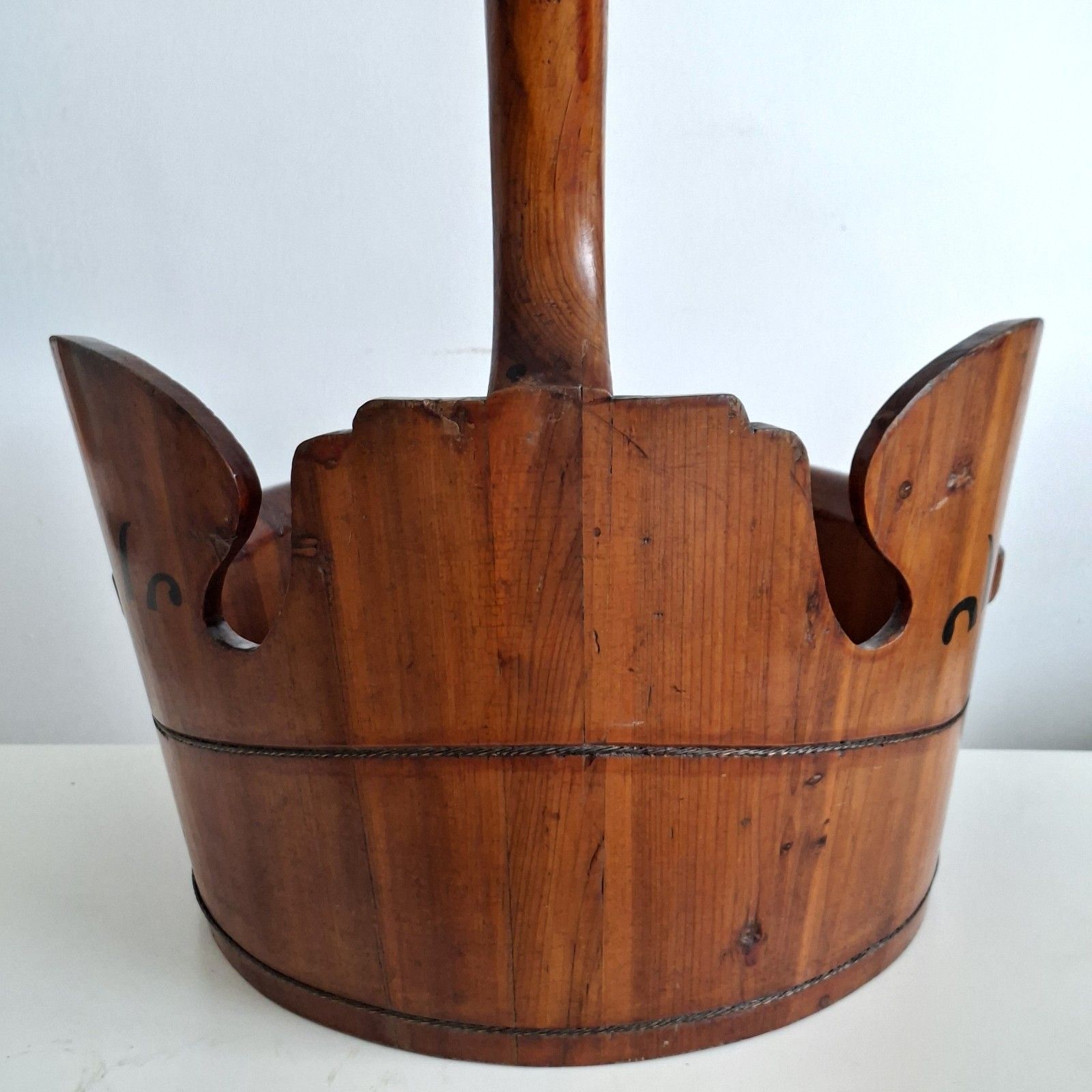 Chinese Wooden Crane Basket Handcrafted Large Mid Century Vintage photo buy