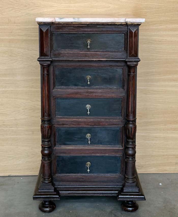 Paire de tables de chevet Biedermeier à quatre tiroirs en marbre ébonisé, XXe siècle photo furniture