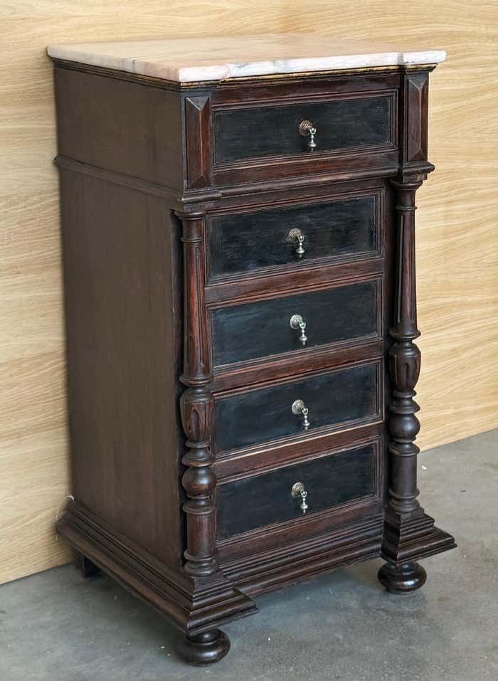 Paire de tables de chevet Biedermeier à quatre tiroirs en marbre ébonisé, XXe siècle photo Mobilier