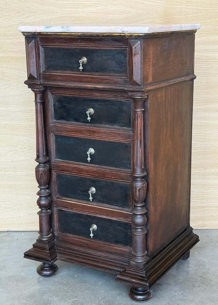 Paire de tables de chevet Biedermeier à quatre tiroirs en marbre ébonisé, XXe siècle photo 3407.0