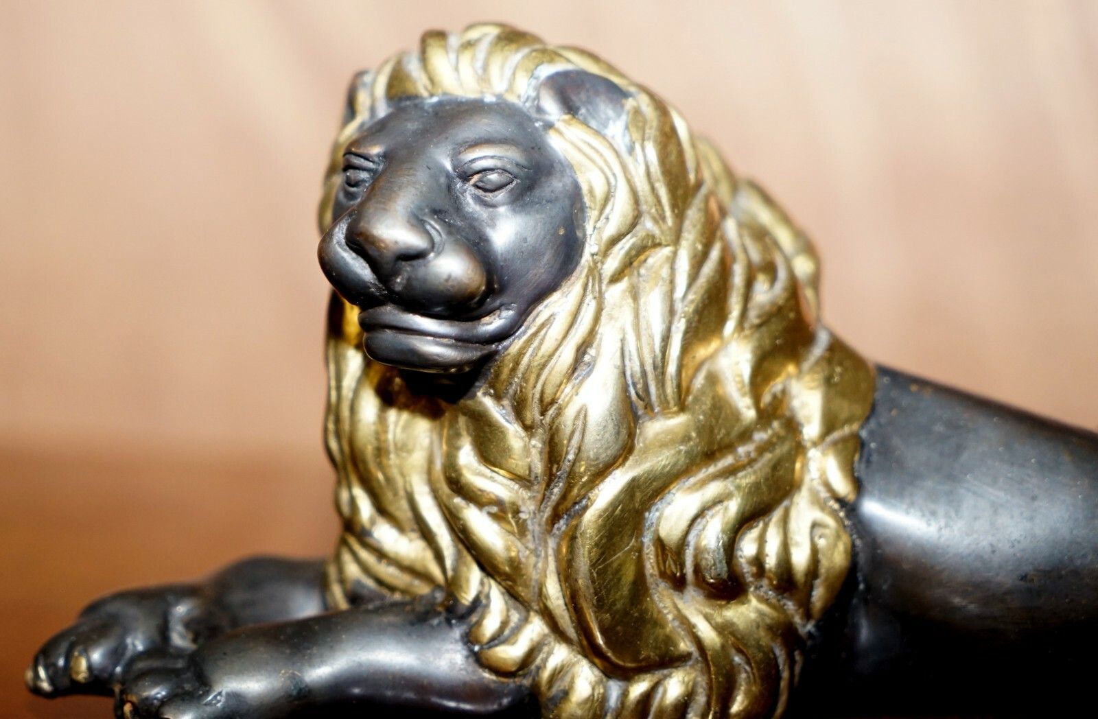 Lovely 19th Century Victorian Gold Gilt Bronze Recumbent Lion Laying Down photo for sale