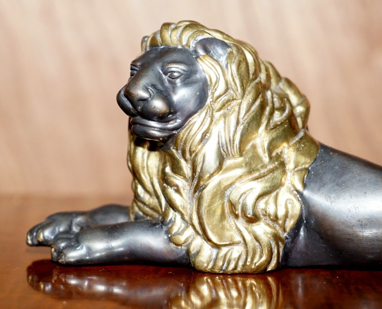 Lovely 19th Century Victorian Gold Gilt Bronze Recumbent Lion Laying Down photo 650.0