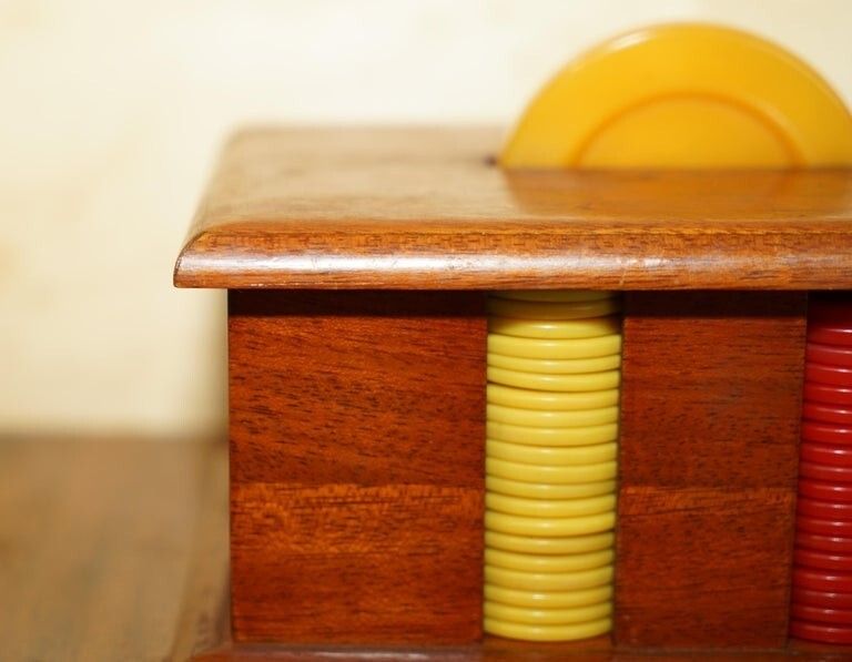 Antique Circa 1920 Art Deco Casion Chip Poker Set With Bakelite Handle Case photo for sale