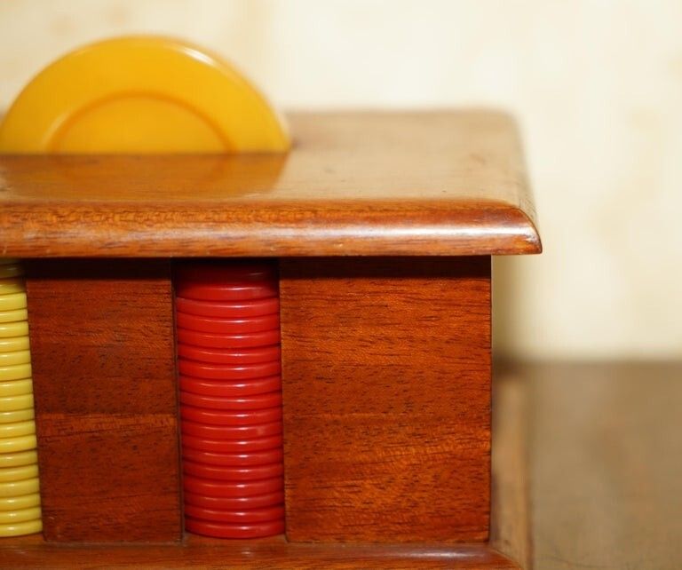 Antique Circa 1920 Art Deco Casion Chip Poker Set With Bakelite Handle Case photo Home Decor