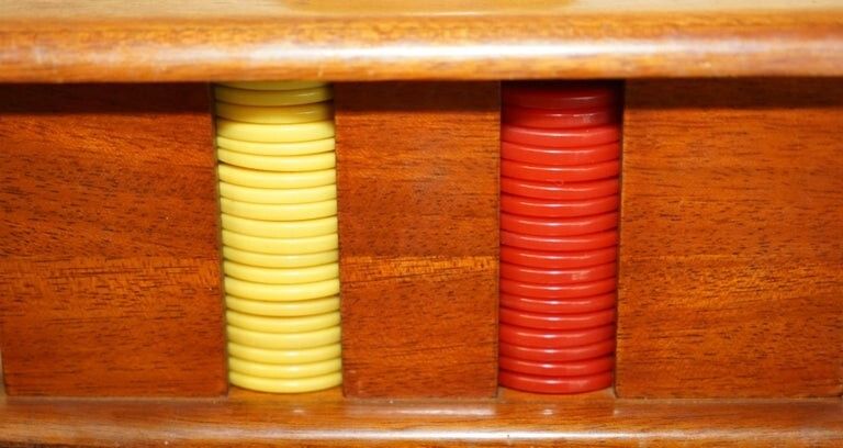 Antique Circa 1920 Art Deco Casion Chip Poker Set With Bakelite Handle Case photo buy