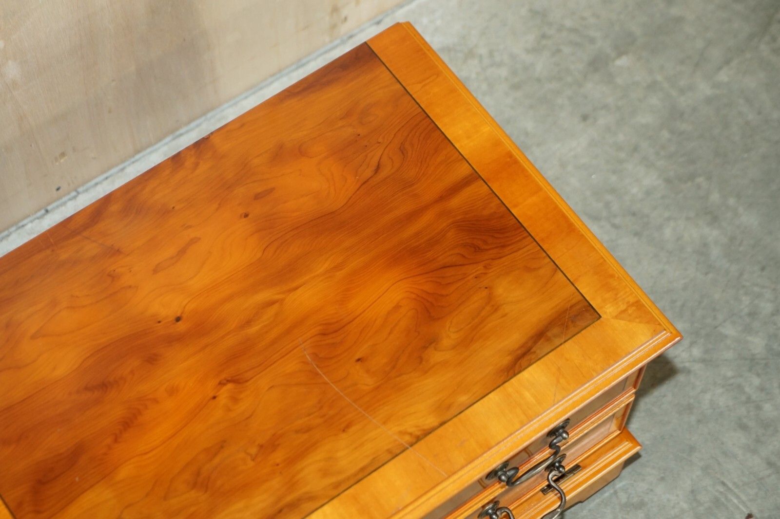 photo furniture Burr Yew Wood Drop Front Media Television Stand Designed To Hide Sky Boxes Etc
