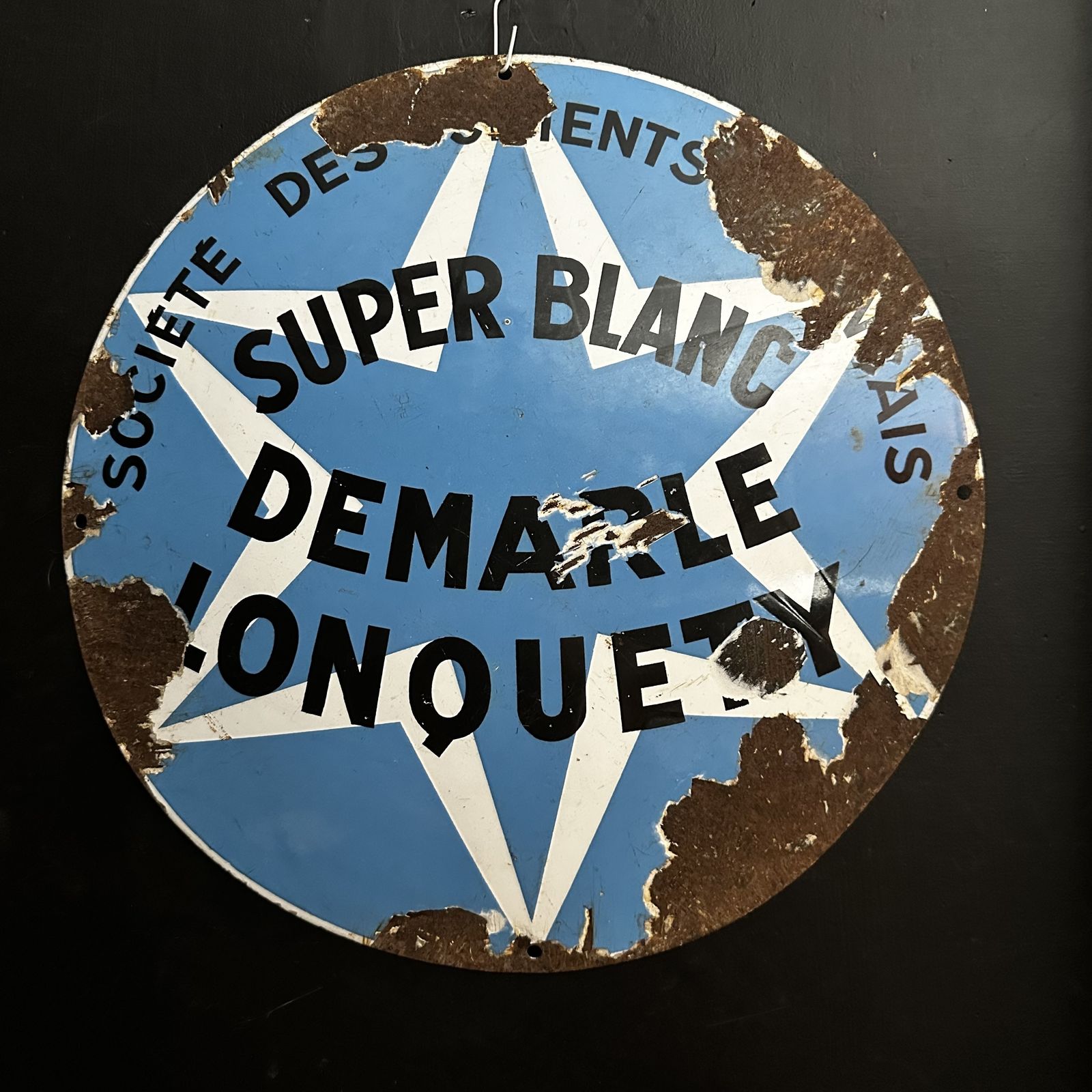 French Enamel Advertising Sign — “Super Blanc Demarle Lonquety” (C.1930–1950)