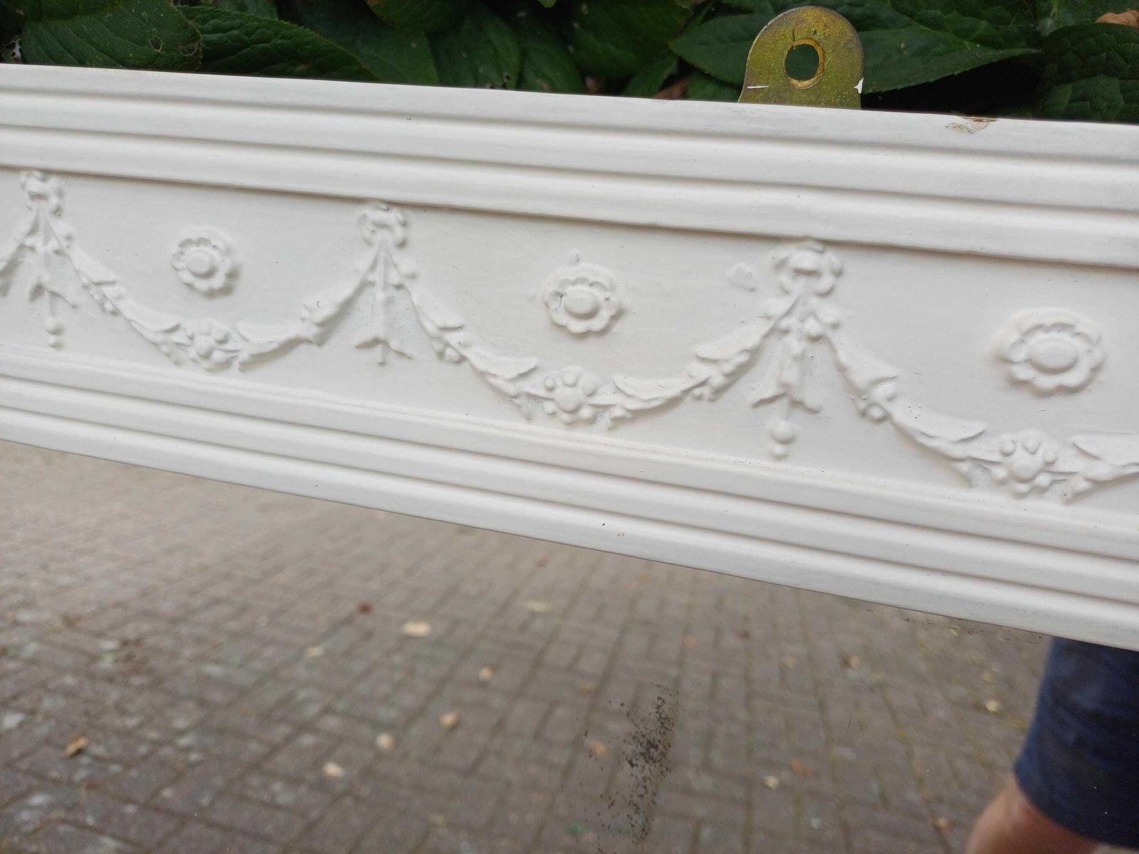 Enormous Victorian Overmantel Mirror C.1880–1900, White Painted Frame With Gesso Swag & Rosette Decoration, Grand Antique photo furniture
