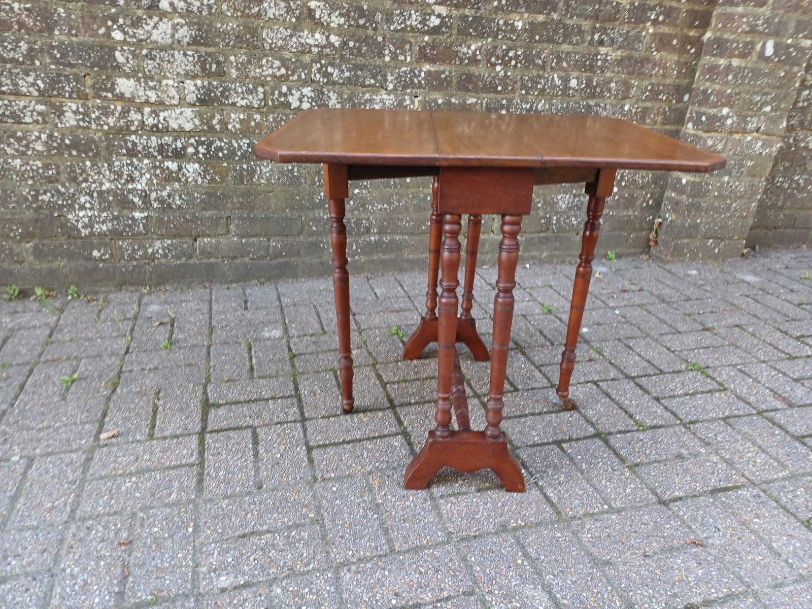 Antique Mahogany Inlaid Sutherland Table 19thc Drop Leaf Folding Occasional Side Table With Turned Legs Porcelain Castors photo 245.0