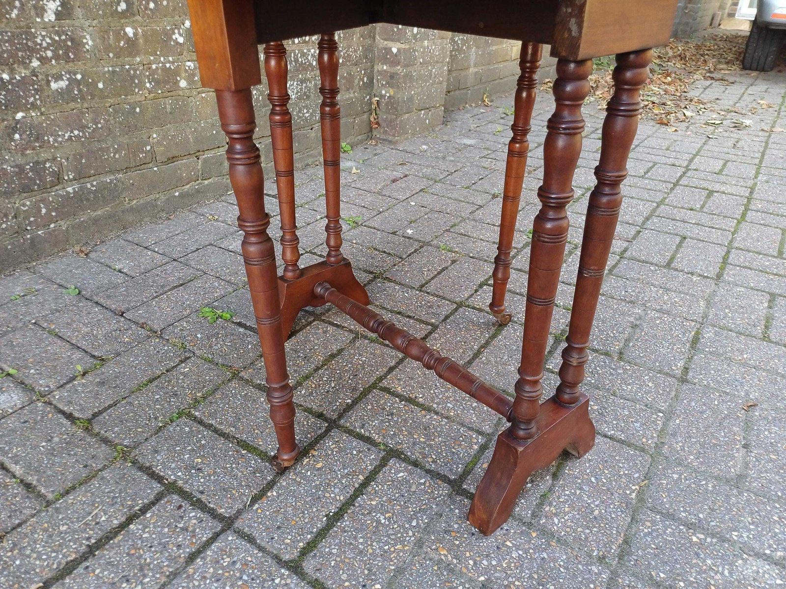 Antique Mahogany Inlaid Sutherland Table 19thc Drop Leaf Folding Occasional Side Table With Turned Legs Porcelain Castors photo vintage