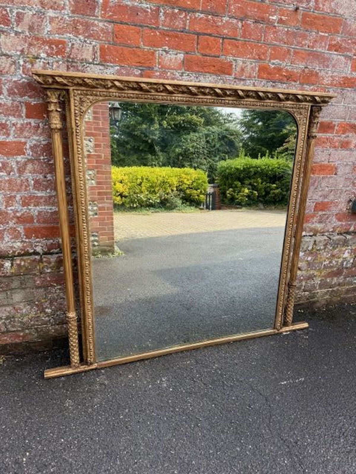 A Stunning Large Antique English 19th C Gilt Rope Twist Frame Overmantle Mirror. photo vinterior
