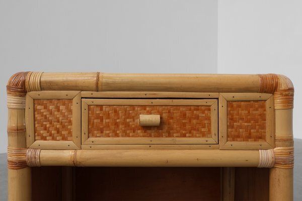 Italian Bamboo And Wicker Chest Of Drawers Or Nightstand, 1970s photo for sale