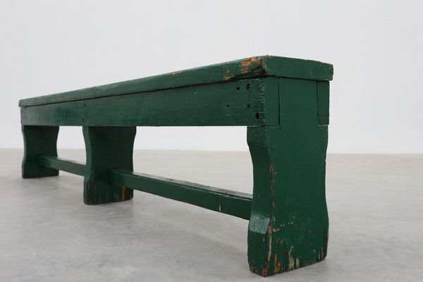 Rustic Primitive Green Farmhouse Bench In Oak, France, 1900s photo 1246.0