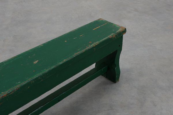 Rustic Primitive Green Farmhouse Bench In Oak, France, 1900s photo furniture