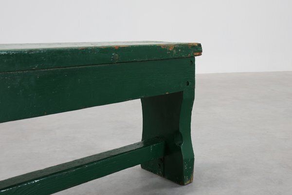 Rustic Primitive Green Farmhouse Bench In Oak, France, 1900s photo buy