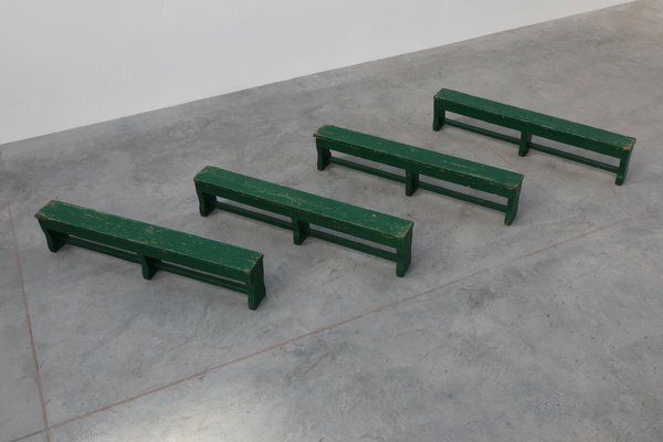 photo vintage Rustic Primitive Green Farmhouse Bench In Oak, France, 1900s