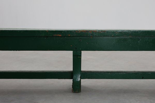 photo furniture Rustic Primitive Green Farmhouse Bench In Oak, France, 1900s