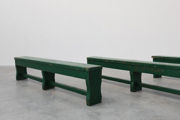 1246.0 Rustic Primitive Green Farmhouse Bench In Oak, France, 1900s photo
