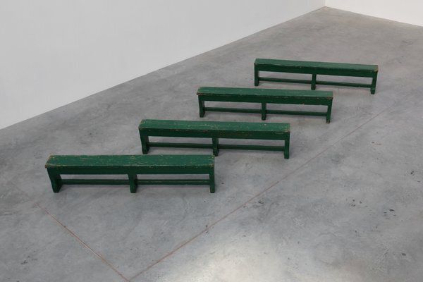 photo vinterior Rustic Primitive Green Farmhouse Bench In Oak, France, 1900s