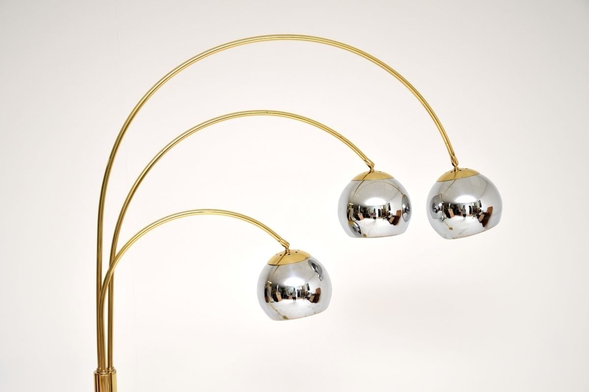 Vintage Italian Brass And Chrome Arc Floor Lamp photo for sale