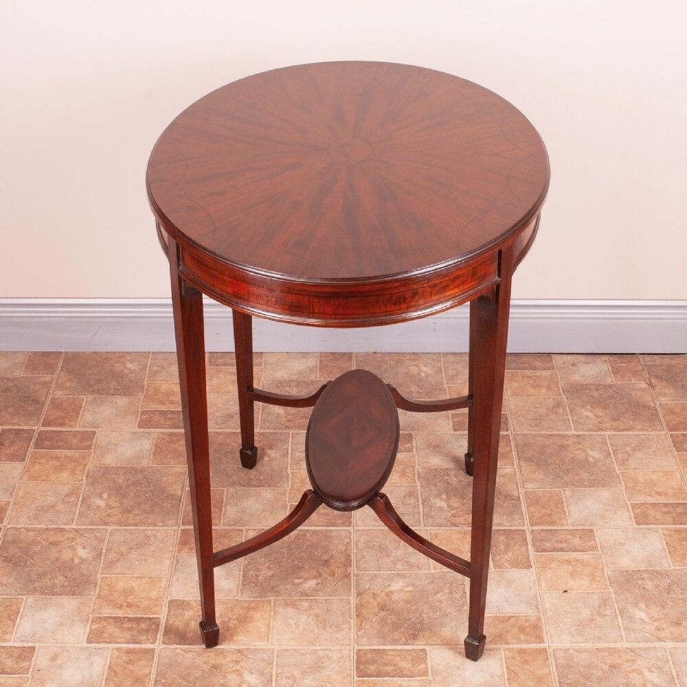 Edwardian Ebony Inlaid Mahogany Oval Occasional Table photo furniture