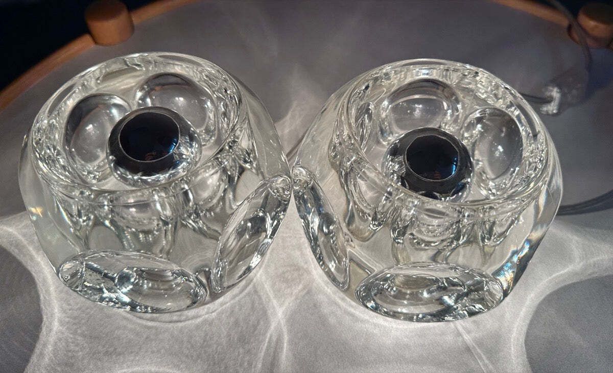 Pair Of 1970s German Peill & Putzler Clear Circular Concave Glass Table Lamps photo 525.0