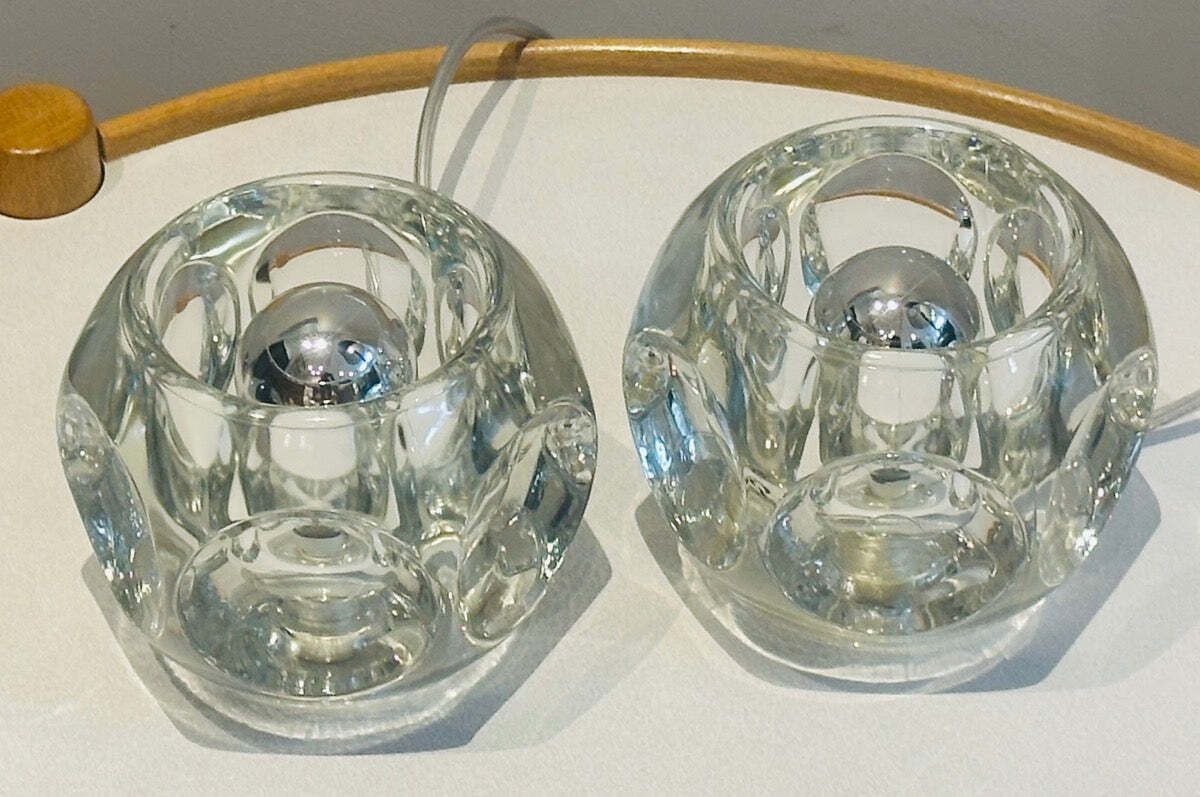 photo vintage Pair Of 1970s German Peill & Putzler Clear Circular Concave Glass Table Lamps