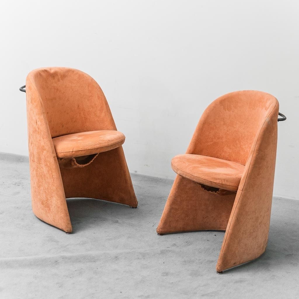 Pair Of 1970s Vintage Modern Antique Folding Fabric Armchairs