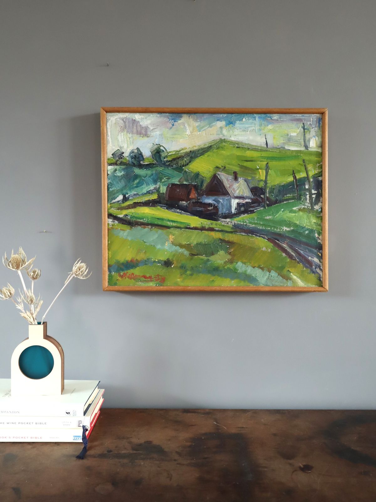 Cottage Among Green Hills  Oil Painting photo furniture