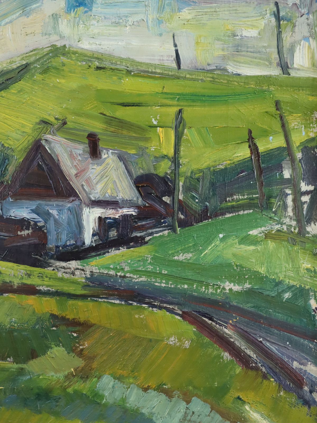 Cottage Among Green Hills  Oil Painting photo vinterior