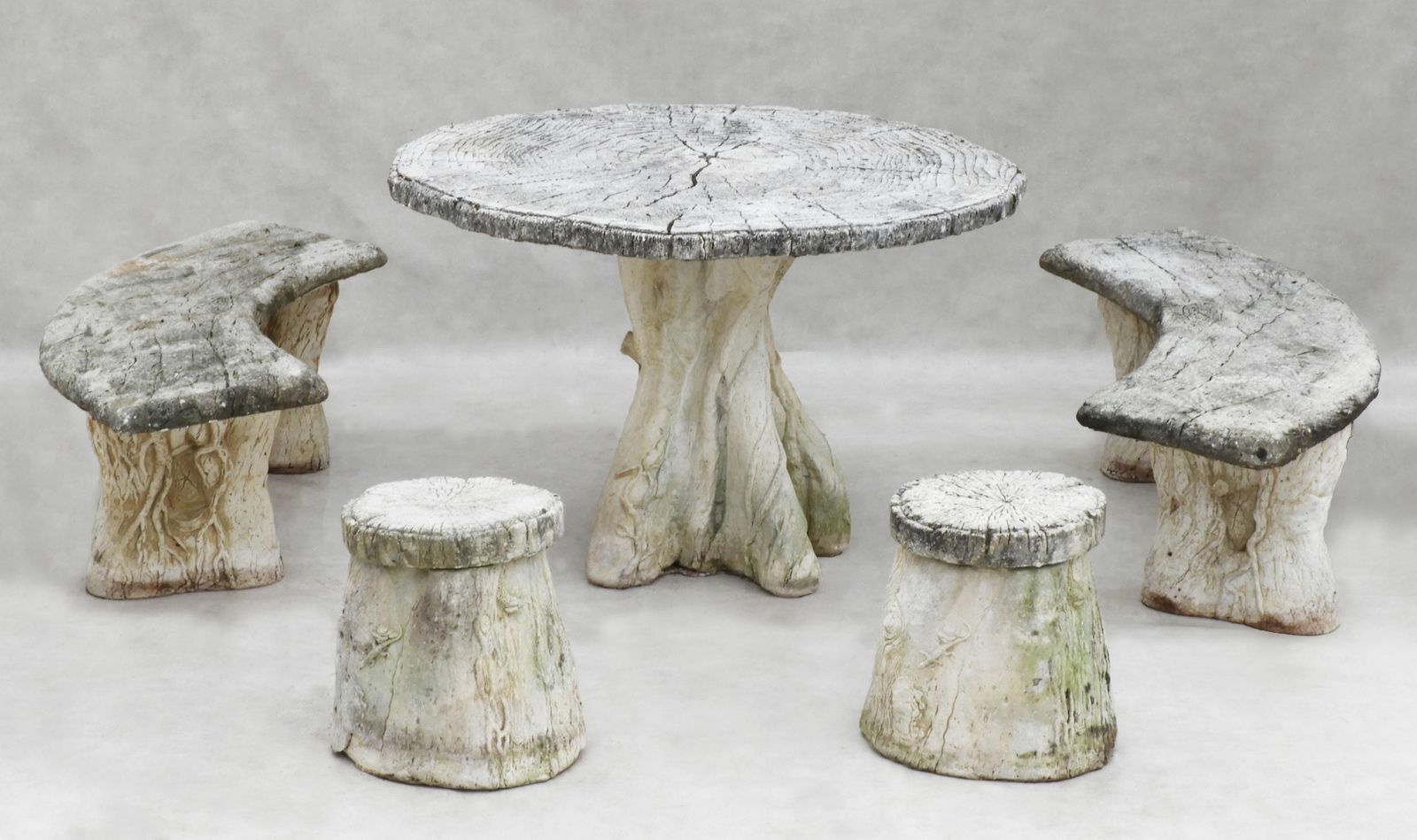 French Faux Bois Garden Set, Table, Benches And Stools C1960 photo furniture