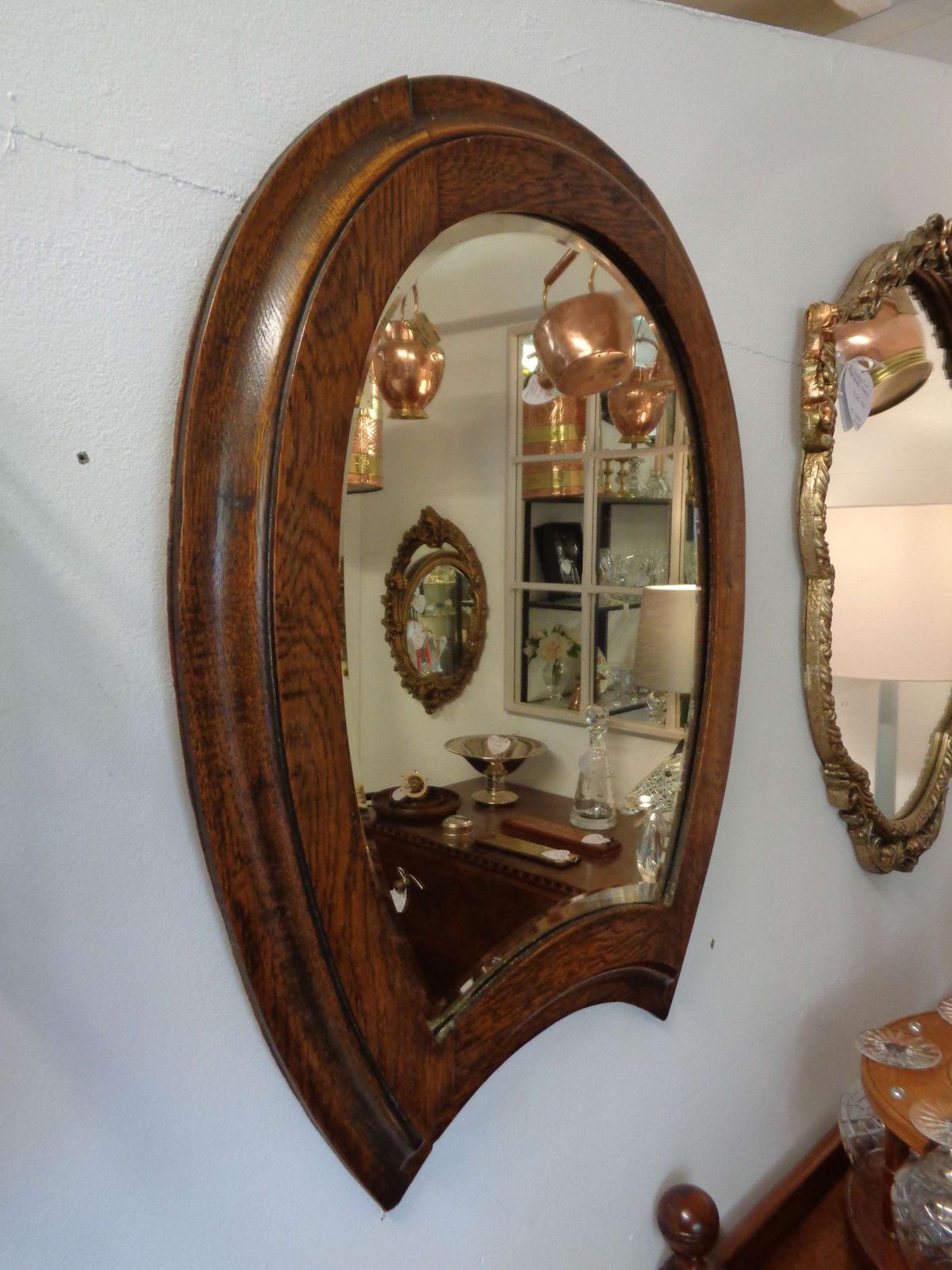 Antique Oak Framed 'Horseshoe' Bevelled Mirror photo for sale