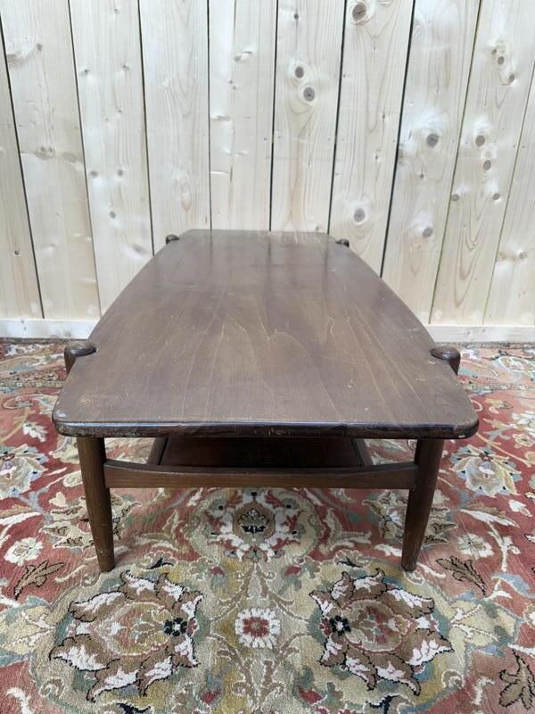 Table Basse Scandinave En Acajou à Double Plateau photo for sale