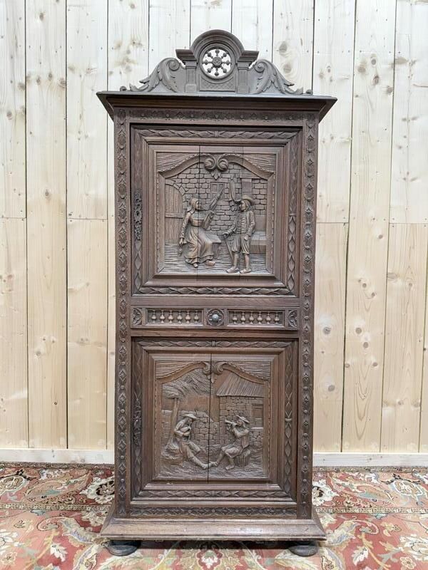 Bonnetiere   Armoire Bretonne En Chêne Massif Sculpté