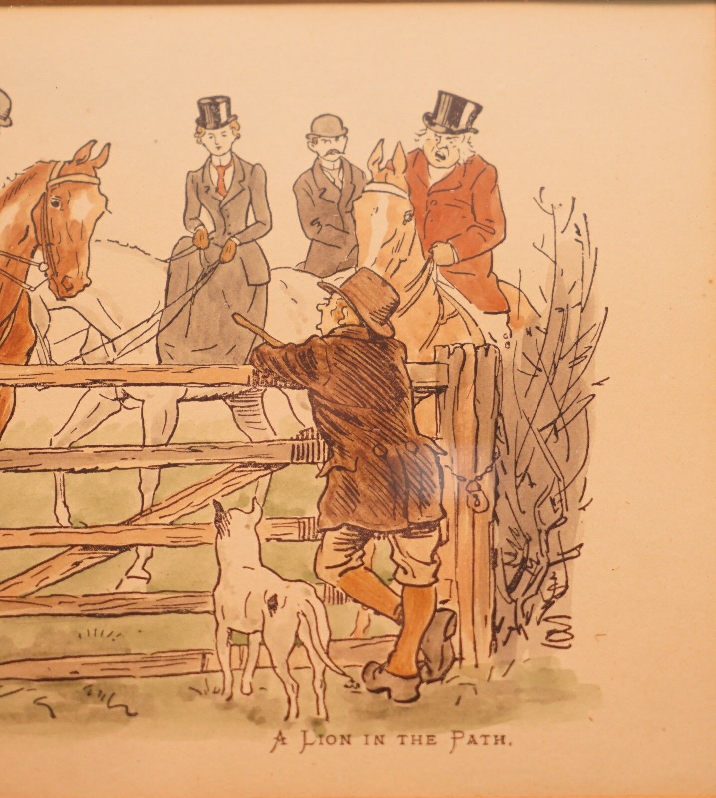 Art Pair Of 1894 Watercolour Paintings By H Brock Univited Guest, A Lion In The Path photo