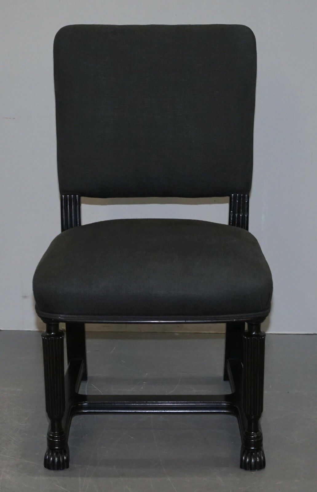 Lovely Pair Of Eichholtz Occasional Chairs Ebonised Frames Grey Linen Upholstery photo for sale